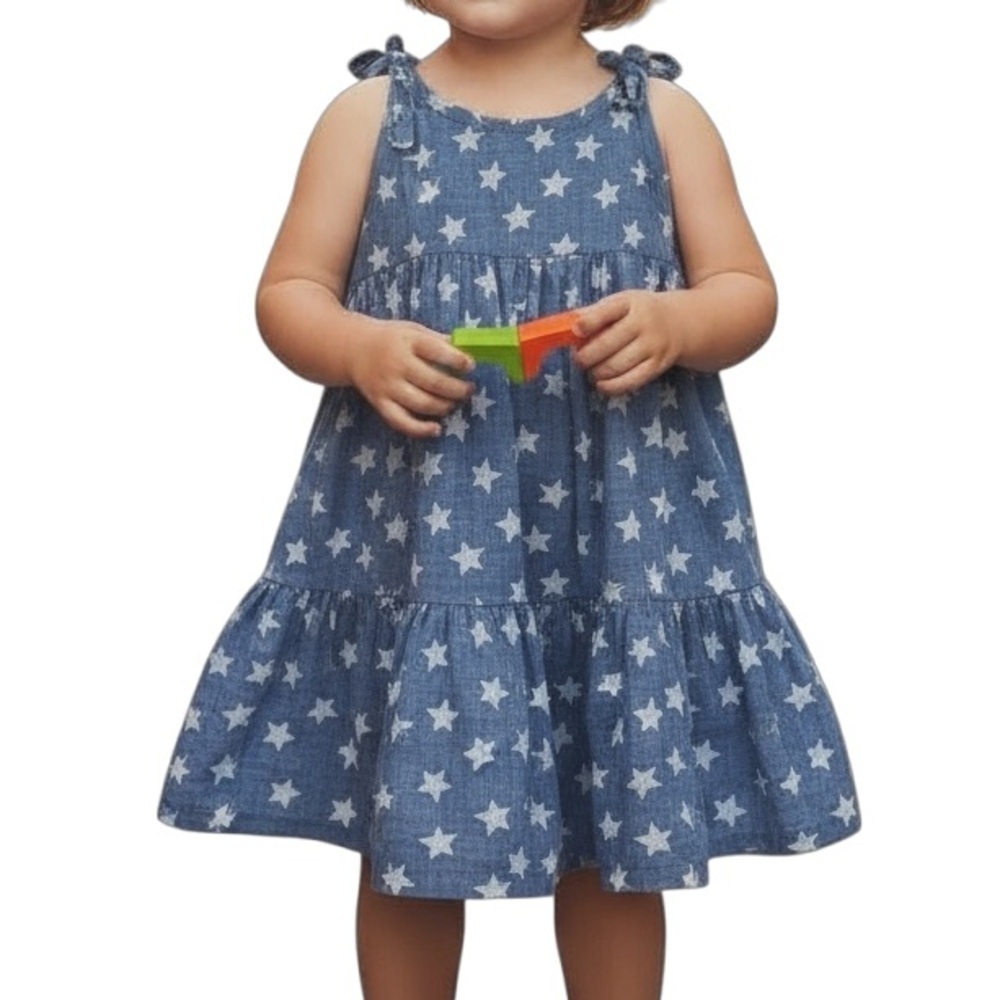 Baby B’gosh Girls Chambray White Star Pattern Twirl Dress